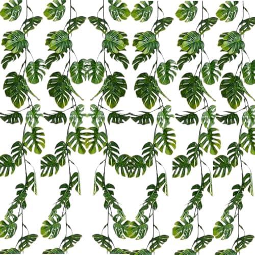 Zeyune 5.9 ft Artificial Monstera Leaf Vines Fake Hanging Plant Ivy Tropical Palm Leaves Greenery Garland Monstera Faux Vines for Wedding Party Outdoor Decor Garden Porch Jungle Hawaiian Beach(6 Pcs)