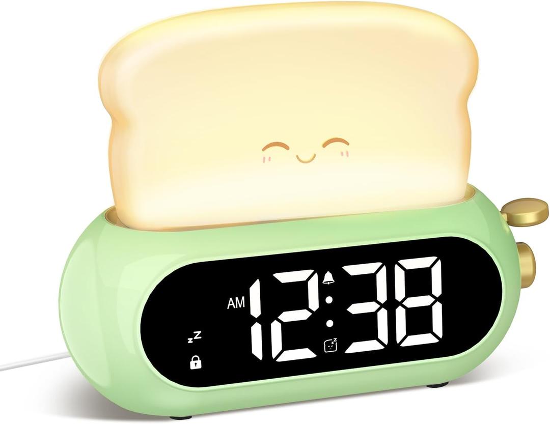 Kids Alarm Clocks for Bedroom, Cute Digital Clock with Night Light, 10 Ringtones, 10 Volumes, Nap Timer, Brightness Dimmer, Snooze, Bedside Alarm Clocks for Boys Girls Teens Birthday Gift, Plug-in Use