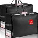 2 Pack 105L Extra Large Comforter Storage Bag, Foldable Bedding Storage Blanket Moving Bags for Clothes Pillows Sweater Dorm, Linen Closet Organizers with 4 Handles & 3 Clear Windows, Black