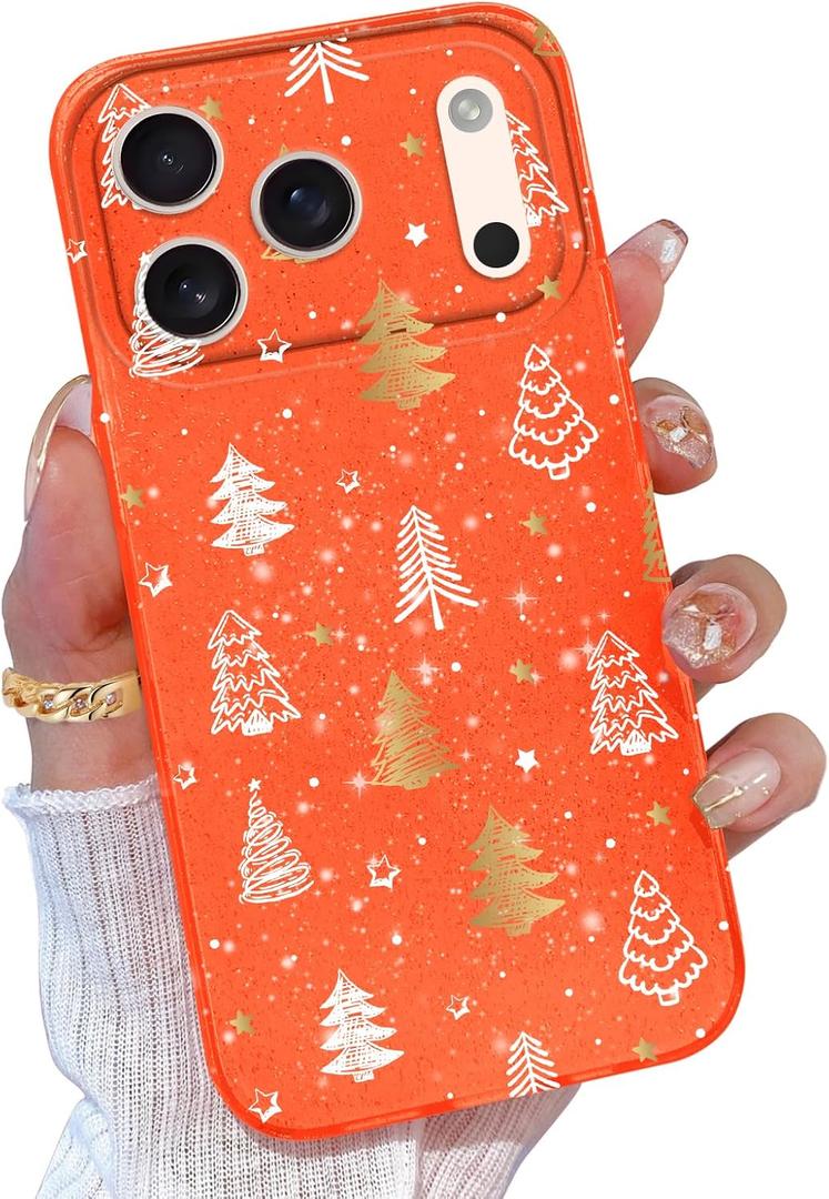 TURYXIA Christmas Case for iPhone 17 Pro, for iPhone 17 Pro Case for Women Girls Girly, Glitter Sparkly Cute Christmas Soft Phone Cover, Christmas Tree