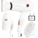 Travel Hair Dryer Mini with Diffuser&Concentrator,110~250V Dual Voltage Hair Dryer Blow Dryer Mini Size for European Travel, Portable Blow Dryers for Women and Men with EU Plug