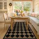 Boho Checkered Easy Jute Indoor Outdoor Rugs for Dining Room Living Room Patio 5x7, Non-Skid Washable Checkered Outdoor Rug, Farmhouse Geometric Carpet for Bedroom, Backyard, Brown Diamond Décor