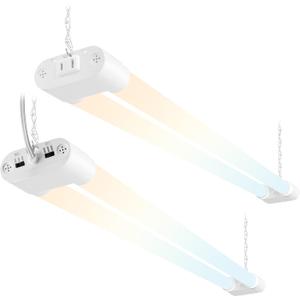 Hlite 4FT LED Shop Lights with Power Cord 5500LM,3 Power Level&3CCT,2 Pack | Linkable Utility Shop Light 4000K/5000K/6500K Tunable,5W/34W/42W Switchable,Shop Lights for Garage,Workshop,Warehouse