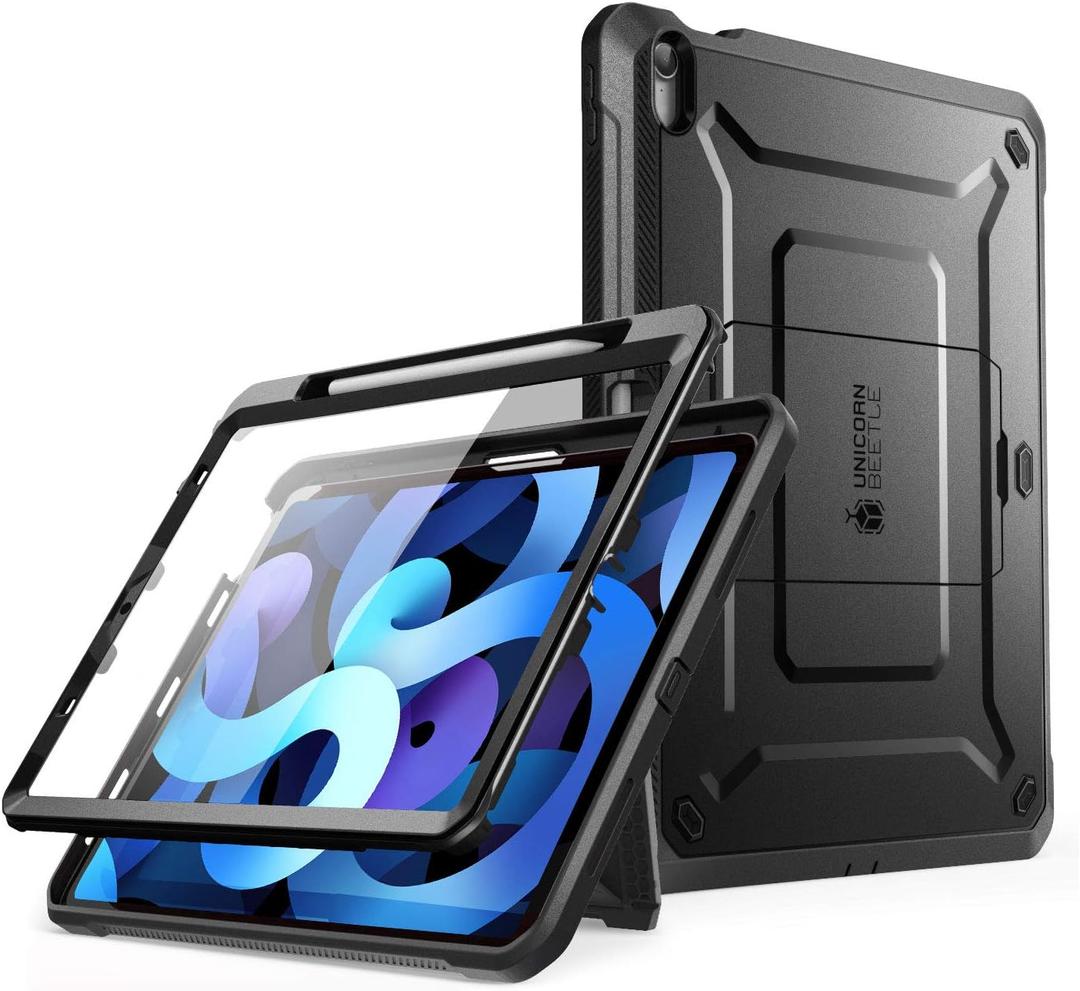 SUPCASE for iPad Air 5th Generation Case / iPad Air 4th Generation Case with Pencil Holder (Unicorn Beetle Pro), [Built-in Screen Protector & Stand] Rugged Case for iPad Air 5/4 10.9 Inch, Black