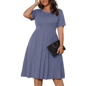 POSESHE Womens Plus Size Summer Dress 2025 Casual Short Sleeve Empire Waist Loose Fit Swing T-Shirt Dress with Pockets (4X-Large Plus, Purple Grey)