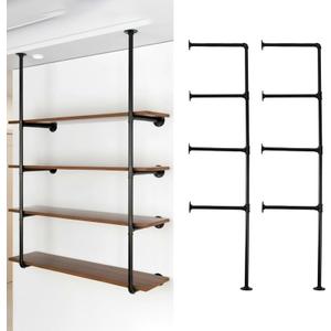 Industrial Pipe Shelving System with 4 Tiers, Black Iron Wall Mount, Floor to Ceiling Storage Rack, Rustic Farmhouse Style, DIY Bracket Supports (No Planks)