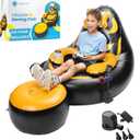 Qadory Inflatable Gaming Chair for Kids  Supports Up to 300 lbs, Includes Air Pump, Cup Holder, 2 Pockets  Durable Bean Bag Seat, Comfy Kids Gaming Chair & Top Gamer Chairs for Kid Room (Black, Orange)