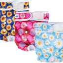 Pet Soft Female Dog Diapers, 3 Pack Washable Dog Diapers for Dogs in Heat, Reusable Dogs Period Panties, Puppy Diapers Female (Flower, L) (Large:19''-25'')