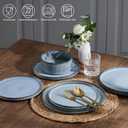 E-far 12-Piece Plates and Bowls Sets, Stoneware Dinnerware Dishes Sets for 4, Kitchen Modern Dining Dishware, Chip & Scratch Resistant, Microwave & Dishwasher Safe, Dusty Blue