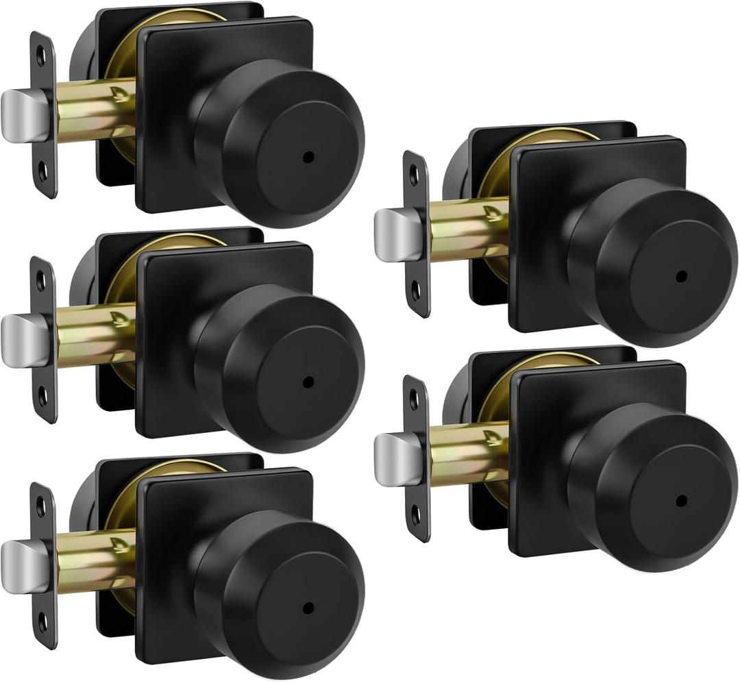 Haidms 5 Pack Black Door Knobs, Interior Door knobs, Privacy Door Knob for Bedroom or Bathroom, Matte Black Door Knobs