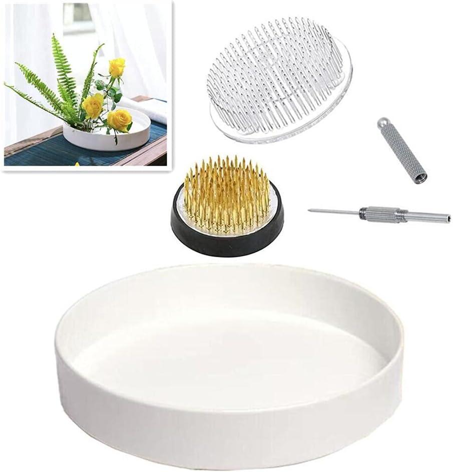 Japanese Ikebana Kit Floral Frog Flower Container with 1Pcs 9inch Plastic Bowl Vase Pot, 1Pcs 1.57inch Kenzan, 1Pcs 2.76inch Plastic Kenzan, 1Pcs 2 in 1 Kenzan Tool-Clean and Straighten Pin (Set B)