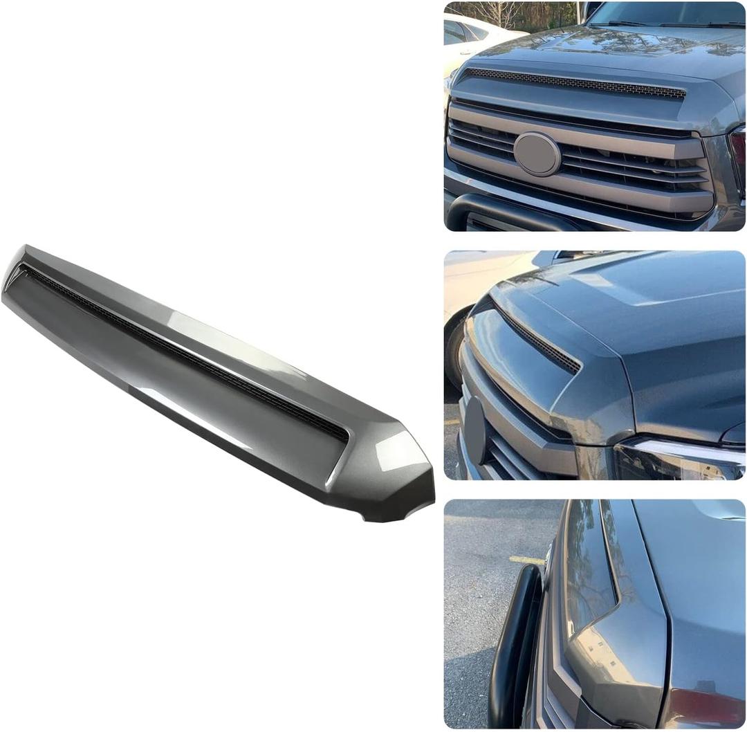 HECASA Gray Hood Trim Compatible with 2014-2021 Toyota Tundra Engine Bulge Grille Scoop