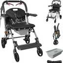 Portable Bedside Commode Chair 3-in-1, Foldable Toilet Chair with Raised Seat & Shower Chair, for Use with Wheelchairs for Adults, Heavy Duty Commode for Elderly, Disabled, Supports 330 lbs (BLACK), No Expiry Date
