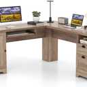 Desk L Shape, Corner Desk with Keyboard, Cabinet and 2 Drawers, Corner Table, Computer Table, Desk for Home or Office, 168 x 168 x 76 cm (Oak)