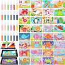 Tenceur 58 Pcs Kids' Sand Art Kits Color Craft Sand Art Pictures Peel and Stick 12 Color Kit Painting Board Painting Tray Brush Bottles for Kids DIY Crafts Gifts (Underwater World and Animal World)