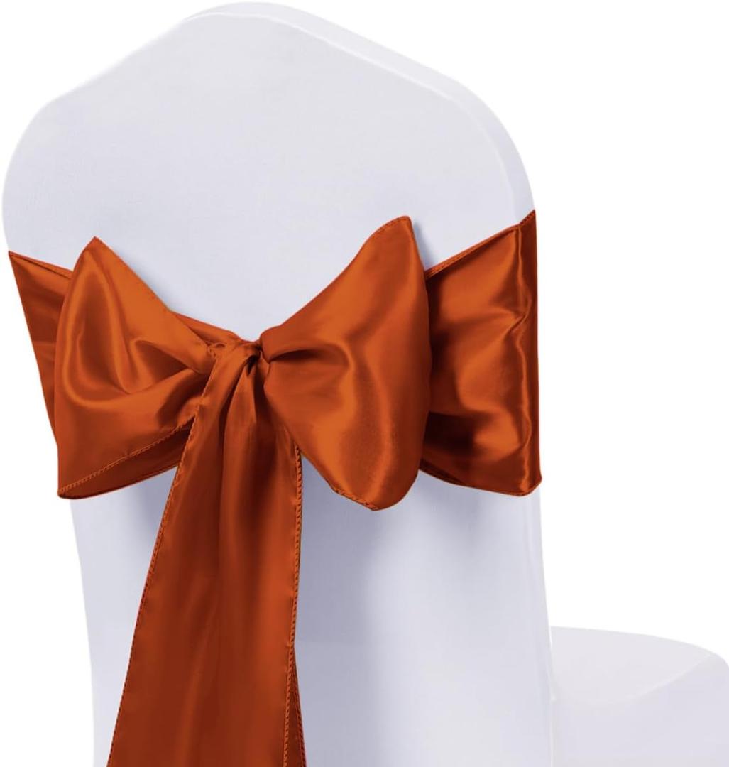 Pack of 50 Wedding Satin Chair Sashes Terracotta Bows 7x108inch Ribbon Fabric Bands for Banquet Party Hotel Restaurant Ceremony Event Chairs Knots Ties Decorations - Terracotta, 50PCS