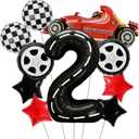 2 x Racing Party Decorations  10PCS Race Car Balloons Set with Red Car, Tires, Stars, Checkered Patterns & Number 2 Foil Balloon for 2nd Birthday Party Supplies