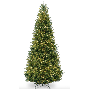Pre-Lit Artificial Giant Slim Christmas Tree, Green, White Lights, Includes Stand, 12 Feet