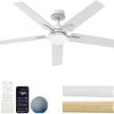 Ceiling Fans with Lights 52 Inch, Black Smart Ceiling Fan Compatible with Alexa/App/Remote Control, 5 Two-Sided Blades, Ultra Silent Reversible DC Motor LED fan for Living Room(White)
