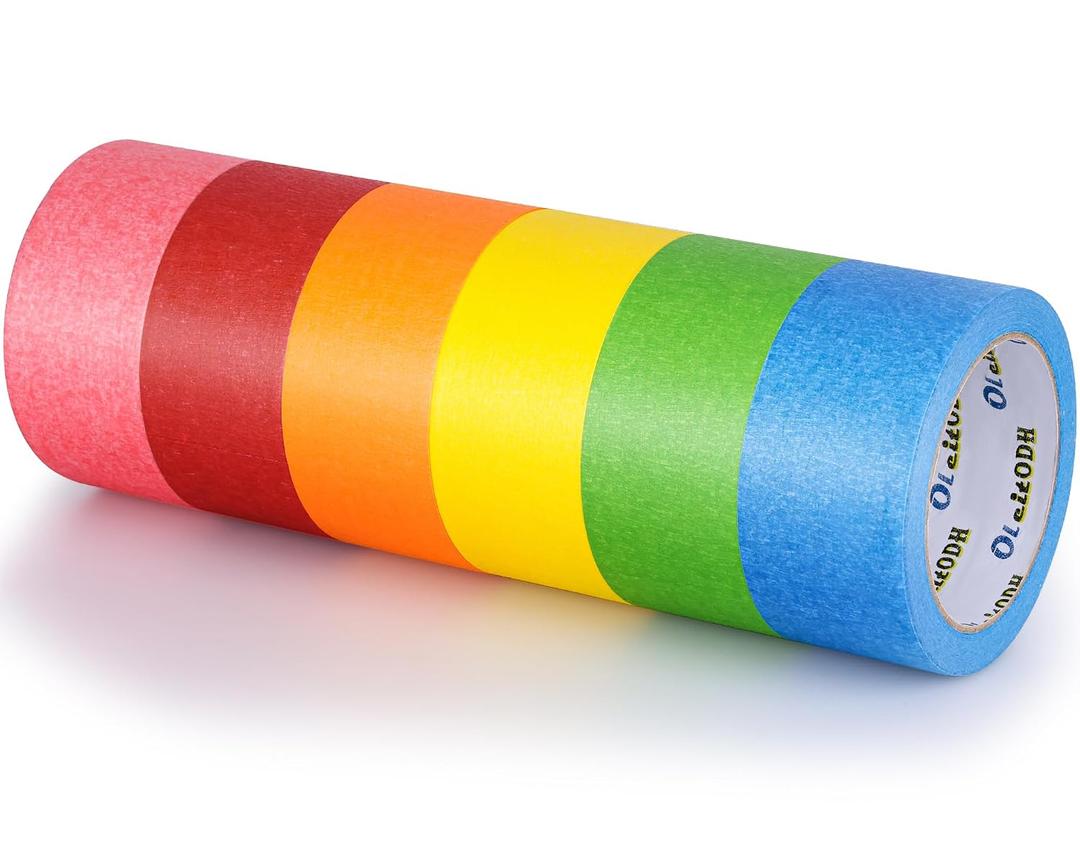 Oleitodh 6 Rolls Colored Masking Tape-2 inch x 180 Yards Painters Tape, Rainbow Colors Rolls Bulk Kids Colorful Paper Marking Tape Decorative Arts Crafts Labeling DIY School Classroom Supplies