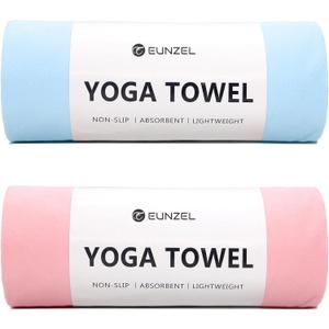 Eunzel 2 Pack Hot Yoga Towel Non Slip Yoga Mat Towel Non-Slip Sweat Absorbent Microfiber Towel for Hot Yoga, Pilates and Workout 72" x 26.5", Pink/Blue
