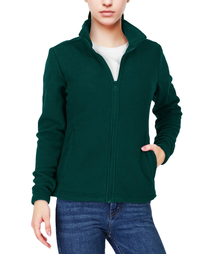 Women's Zip Up Fleece Jacket, Long Sleeve Warm Soft Polar Lightweight Coat with Pockets for Winter M 