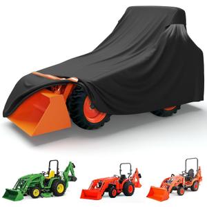 STARTWO Full Tractor Cover Waterproof Heavy Duty, Universal Fits Most Compact Utility Tractors with Backhoe, UV Protection, Dustproof, with Air Vents & Reflective Strips,189 L x 76 W x 86 H in
