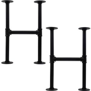 28 Inch Industrial Pipe Table Leg Set, Iron Base Legs for Coffee Tables, Desks, NightstandVintage, Dark Grey Black Rough Pipes, 2pcs