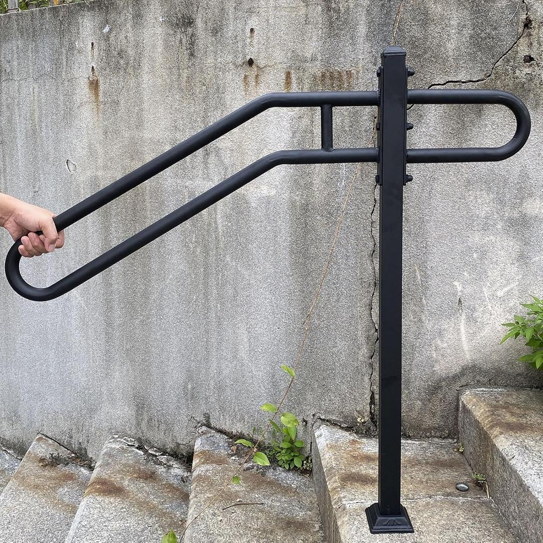31.5"-9.5" L X 35.5" H Single Post Wrought Iron Handrails for Outdoor 1-3 Steps, Outdoor Stair Railing for Steps, Handrail for Garage Entrance, Porch (Black)