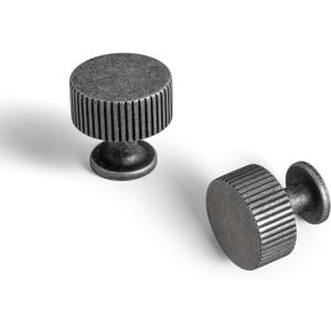 Goo-Ki Vintage Weathered Nickel Zinc Alloy Cabinet Knob - Single Hole Striped Decorations Cabinet Pull Hardware for Bedroom, Kitchen, 6 Pack (1.1" Diameter)