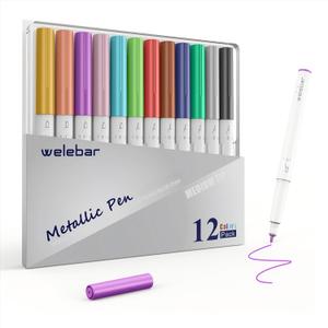 12 Pack Metallic Pen Set, Compatible with Cricut Maker 3/Maker 4/Maker/Explore 3/Explore 4/Air 2/Air, Metallic Ink Markers for Writing, Drawing, Invitations, Envelope, DIY Crafts
