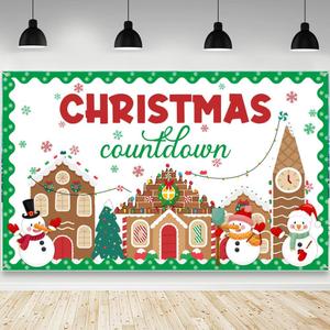 AIBIIN Christmas Backdrop Winter New Year Party Decorations Backdrop Merry Christmas Countdown Banner Snowman Gingerbread House Background Party Banner Photo Studio Props 70.8x43.3 inch
