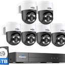 [300Pan 90Tilt+Human Tracking] Hiseeu 4K PoE PTZ Camera System,NVR Security Camera System w/6Pcs 5MP Wired Security Camera Outdoor&Indoor,2-Way Audio,Waterproof,7/24 Record for Home Surveillance