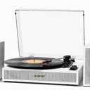 Vinyl Record Player with External Speakers, 3 Speed Vintage Belt Drive Turntable Record Player with Stereo Speakers RCA Audio Out and Aux-in, White Wood