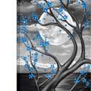 KREATIVE ARTS Blue Flower Tree Wall Art for Bedroom Cherry Blossom Tree in Full Moon Night Landscape Canvas Prints Artwork for Home Wall Decoration Ready to Hang Vertical 20x40inch (Blue)