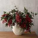 Zeyune 3 Pcs Artificial Burgundy Berry Stem 35 Inch Spring Faux Flowers Picks Branches Fake Realistic Sedum Stem Spray for Wedding Holiday Seasonal Farmhouse Mantel Harvest DIY Home Decorations