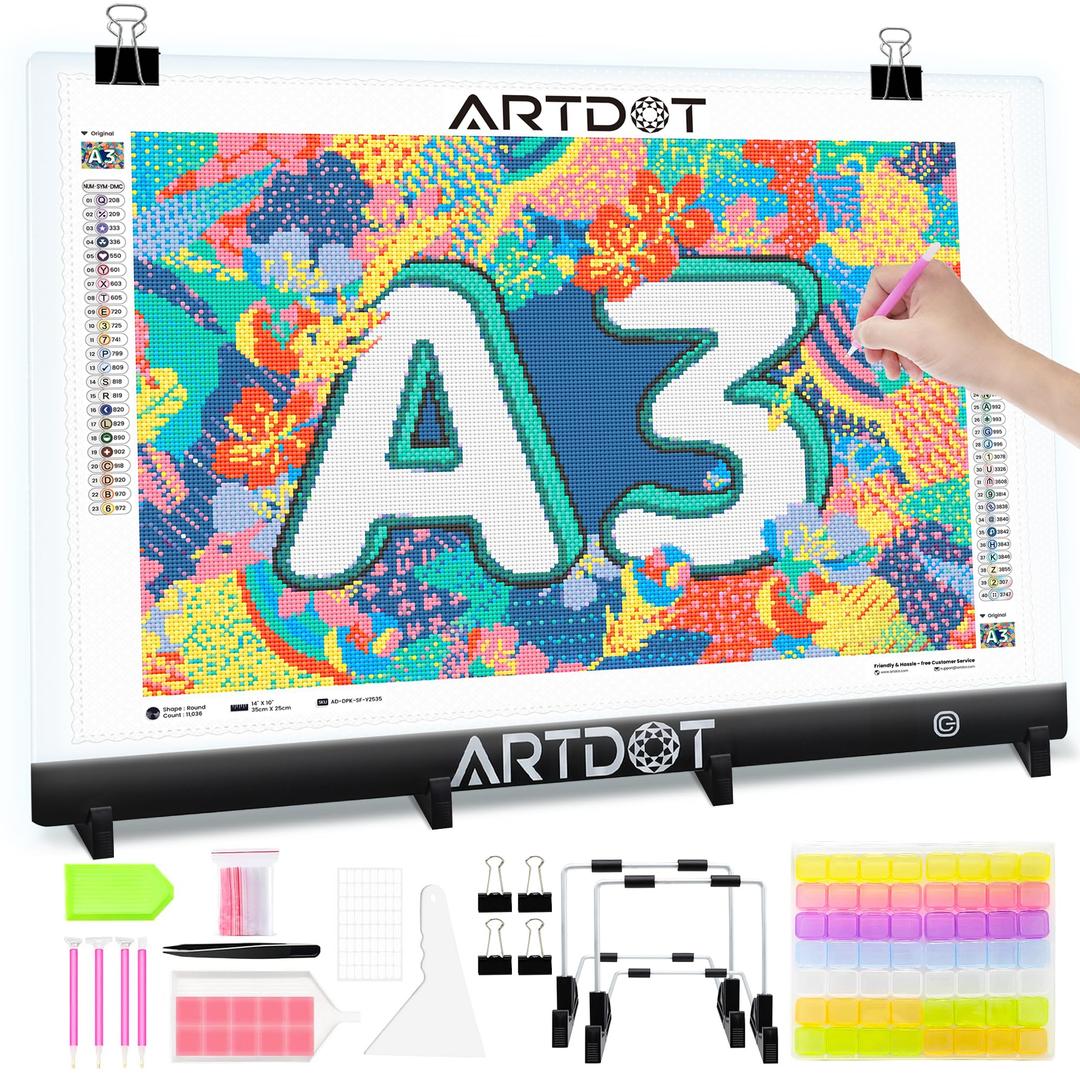 ARTDOT A3 LED Light Pad for Diamond Art Kits for Adults, USB Powered Light Board Kit, Adjustable Brightness For Diamond painting