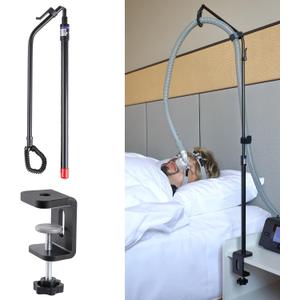 LONYEON CPAP Hose Holder - Prevent Leakage and Tangle with Height Adjustable, Removable and Rotatable - Hose Hanger Hook Organizer CPAP Accessories Supplies for Sleep, with C Clamp Base, Black