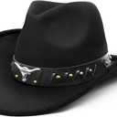 WQWOVRVO Cowboy Hat,Cowgirl Hat,Cowboy Hats for Women Men Western Cowgirl Hats White/Black (Black), One Size