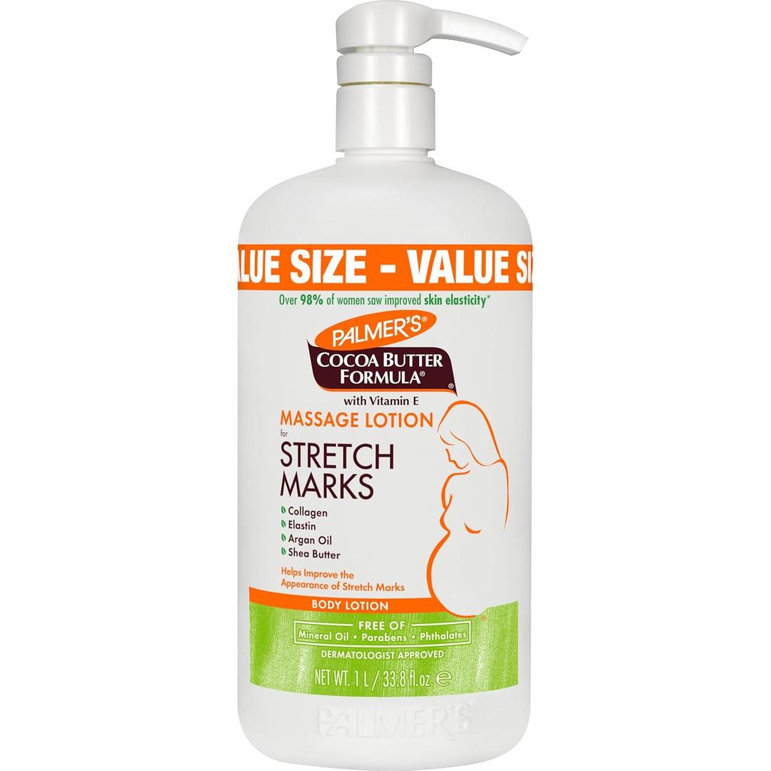 Palmer's Cocoa Butter Formula Massage Lotion For Stretch Marks, Pregnancy Skin Care, Belly Cream with Collagen, Elastin, Argan OIl and Shea Butter, 33.8 Ounces (33.8 Fl Oz (Pack of 1))