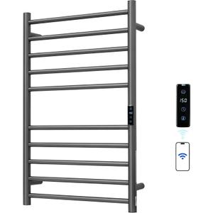 Electric Towel Rack with Voice Control for Alexa & Google Home,TUYA-Wall-Mounted Bathroom Heating Towel Warmer,Stainless Steel Material,31.5x20.08x4.41in,Plug-in,Gunmetal Grey,10 Bars