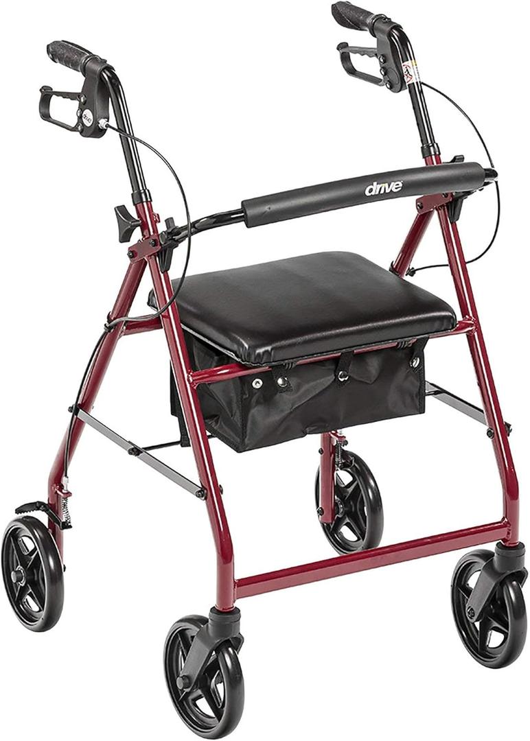 R728Rd - Aluminum Rollator with Fold Up and Removable Back Support and Padded Seat, Red
