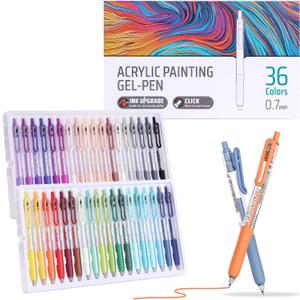 Acrylic Colored Pens Set, 36 Colors Retractable Gel Ink Pens, 0.7mm Fine Point Colorful Pen for Black Paper, Rock, Glass, Fabric and Art Crafts Supplies, Color Pen for Journaling Note Taking