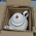 27oz White Porcelain Teapot with Gold Trim, Classic Ceramic Teapot for Loose Leaf Tea & Tea Bags, Elegant Small Teapots for Daily Use or Gifts