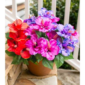 HyeFlora Artificial Flowers for Outdoors Faux Hibiscus Summer Outside Decor, 4 Bundles Silk Tropical Fake Plants UV Resistant Realistic Faux Flower for Outdoor Planters Porch Patio Garden Window Home