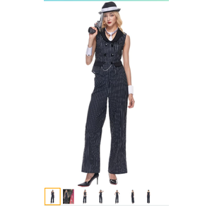 EraSpooky Women Gangster Costume Adult 1920s Pinstripe Suit, Include Sleeveless Jacket Pants Necktie Wristband Hat S