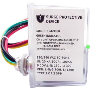 AG3000 120/240V HVAC Surge Protective Device with TPMOV Technology, 3-Mode Mini Split Surge Protector, Watertight Enclosure, Universal for HVAC Equipment and Home Appliances, Easy Monitoring