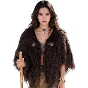L'VOW Viking Fur Cloak Costume Medieval Fur Shawl Cape Mantle Renaissance LARP Cosplay (Coffee)