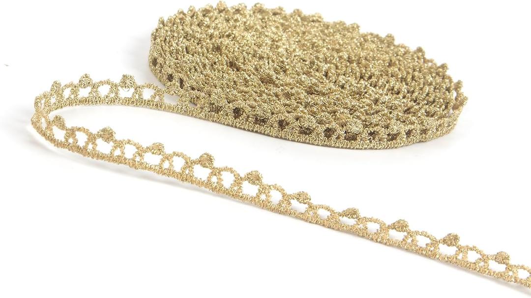 10 Yards Mini Lace Trim for DIY Dollies Sewing Thin 0.29 Inch Ribbon (Gold #01110 Yards)