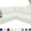 Arfntevss L Shaped Sectional Couch Cover Super Soft and Stretch Corner Universal Non Slip U Shape Slipcovers Feature Jacquard Design Furniture Protector with Foam Rods Elastic Bottom (Cream, Large)